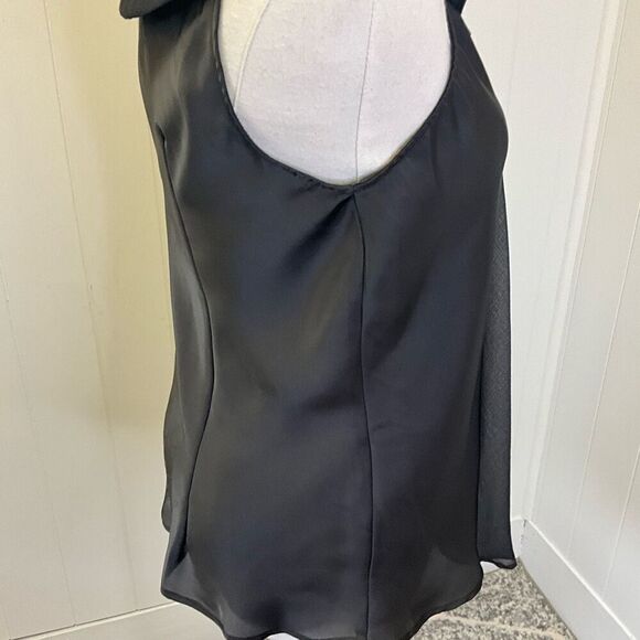 Lapis Womens Small Pullover Sleeveless Top Black Tie Ruffle Neckline Flowy - Picture 6 of 14